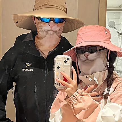 3D Animal Cat Design Summer Full Face Neck Protector Sun Shield Breathable Quick Dry Polyester Helmet Liner for Outdoor Cycling