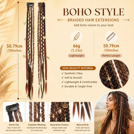 Synthetic Bohemian style clip braid hair extension wig women braided twist braid hair accessories hair extension wig