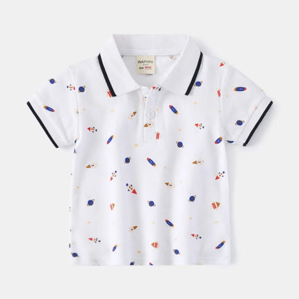 Boys' Short sleeved Polo Shirt 2025 Summer Children's Clothing Wholesale Children's Short sleeved T-shirt Baby Full printed Top