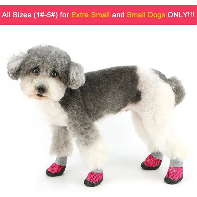 Breathable Mesh Small Dog Shoes, Anti-Slip Rubber Sole, Adjustable Paw Protectors for Hot Pavement, Walking Running Boots Summer