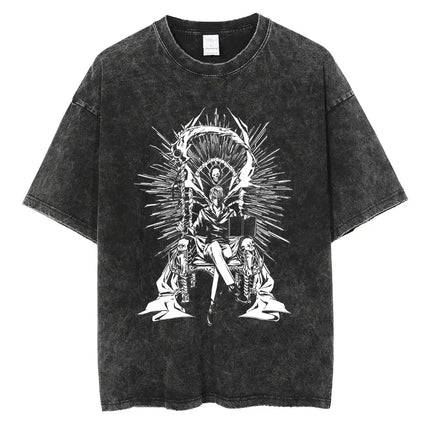 Harajuku Vintage Washed T Shirts Death Note Anime Graphic Printing T Shirt Oversize Cotton Fashion Streetwear Unisex Top Tee