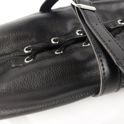 Sexy Lace-up Leather Bondage Handcuff Glove with Flexible Full Arm Cover Wrap Bag for Couple Adult Romantic Fun Sex Toys