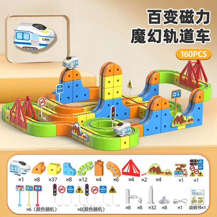 Electric Magnetic Track Set With Anti-Gravity Vehicles - 100+ Pieces Stem Building Toys, Creative Diy Railway For Kids Gift Toy