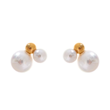 Yhpup Korean Style Imitation Pearls Round Stud Earrings Charm Stainless Steel Small Golden Daily Jewelry Gold Platinum Plated