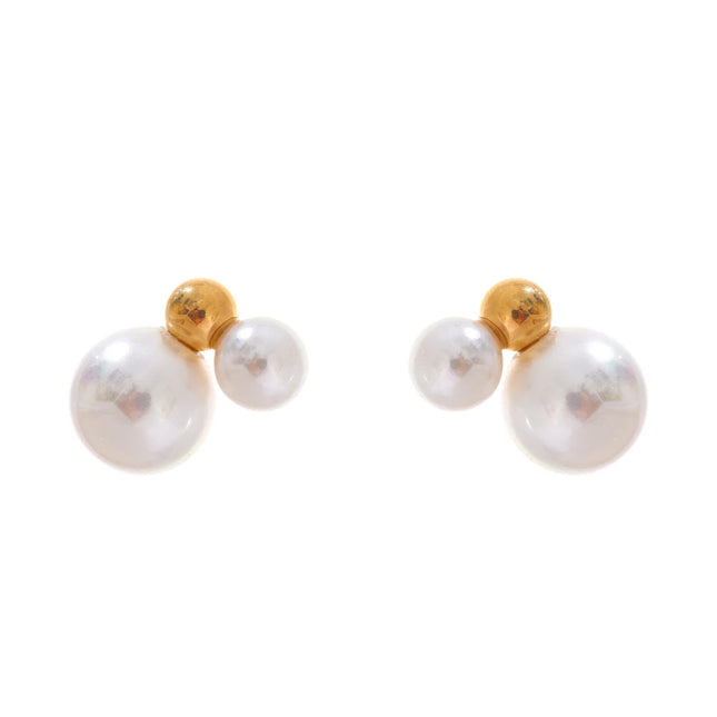 Yhpup Korean Style Imitation Pearls Round Stud Earrings Charm Stainless Steel Small Golden Daily Jewelry Gold Platinum Plated