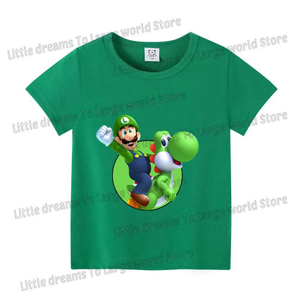 Super Marios Bros T-shirt for Kids Short Sleeve Shirt Cartoon Printed Tops Children Clothes Base Tee Boys Girls Clothing Gift
