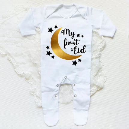 My First Eid Printed Baby Sleepsuit Newborn Bodysuit Infant Long Sleeve Romper Eid Ramadan Islamic Muslim Baby Keepsake Outfit