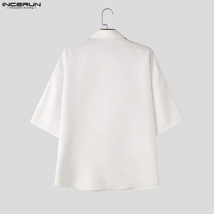 INCERUN Men's Shirt Printing Lapel Short Sleeve Loose Summer Menswear Clothing Streetwear 2026 Korean Style Casual Tops Shirts