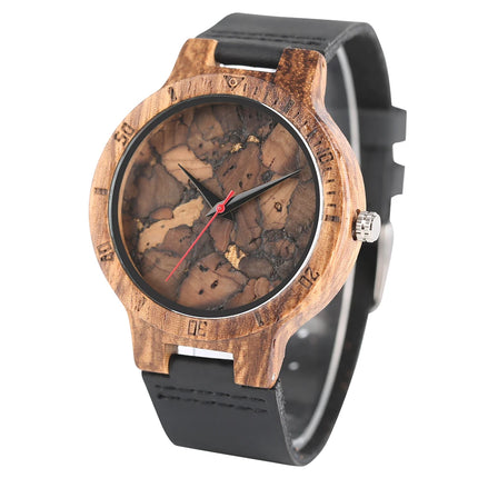 Unique Irregular Pattern Display Wood Watches Quartz Timepiece Men's Genuine Leather Casual Hot Fashion Male Wooden Clock reloj