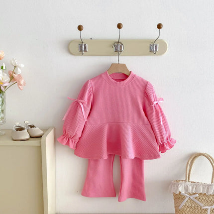 LILIGIRL Spring Girls' Set Sweet and Cute Children's Top and Bottom Clothes Set Baby Girls' Bellbottom Pants Two Piece Set