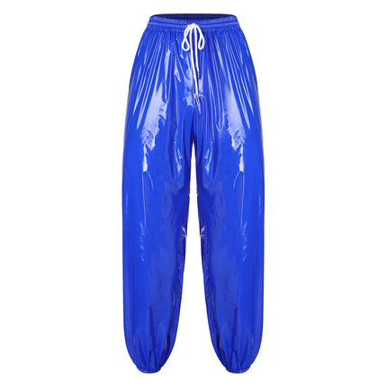 Mens Shiny Baggy Glossy Pants Y2K Drawstring Waist Trousers Elastic Waistband Side Pockets TrackHip Hop Y2K Pants Streetwear