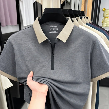 2026 New Men's Quarter Zip Polo Shirt Cool Breathable Fabric Short Sleeve Top For Office And Daily Activities