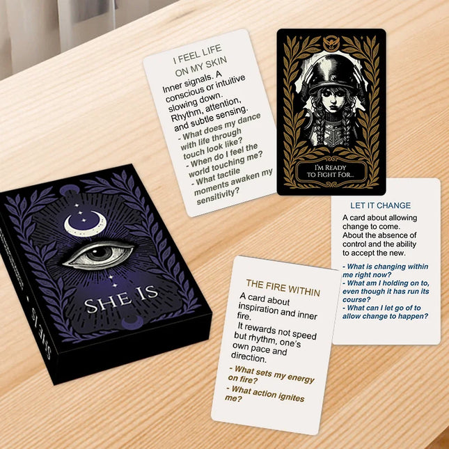 1Pcs SHE IS Oracle Deck, Feminine Empowerment Mindfulness Cards, Dark Art Affirmation Cards for Intuition, Emotional Healing, Self-Discovery, Meditation, Self-Care & Spiritual Exploration