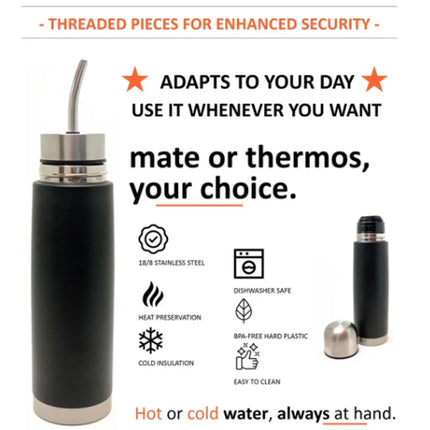 Self-Serving Stainless Steel Mate Bottle, 2-in-1 Thermal Mate Cup with Built-in Bombilla, Yerba Mate Thermos all in one