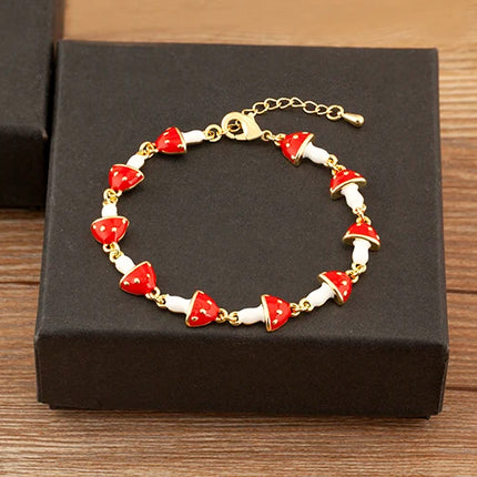Nidin Fashion Sweet Strawberry/Mushroom/Cherry Drip Oil Delicate Bracelets For Women Girl Elegant Aesthetic Jewelry Accessories