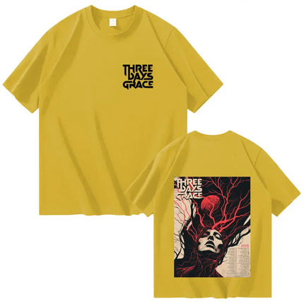 Singer's Three Days of Grace Harajuku Men's and Women's Fashion Round-neck 2025 Summer Pure Cotton 100% Printed T-shirt
