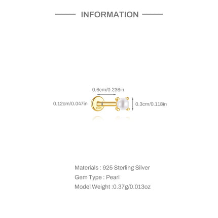 Aide Minimalism 2-3-4mm Pearl Ear Stud Stud Earrings 925 Silver Round Natural Pearl Ear Bone Flat Piercing Stud Fine Jewelry 1pc