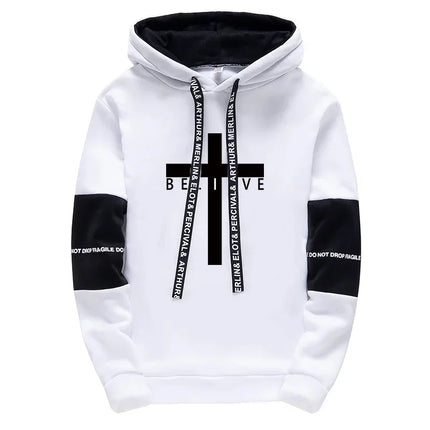 Cross Printed Male Hooded Sweatshirts Sweatpants Black White Mix Color Sportswear All Season Daily Casual Sport Hoodie Tracksuit