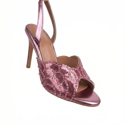 2026 French Sequin High-heeled Fashion Runway Show Single Strap, European and American Women's Sexy One-piece Buckle Sandals