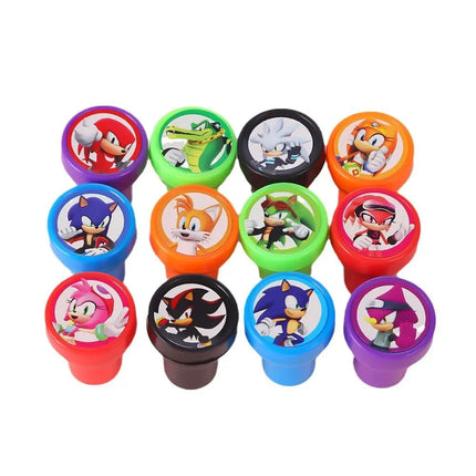 12PCS Hedgehog Children's Toy Seal Cartoon Seal Anime Sonic Pattern Children's Birthday Party Boy and Girl Birthday Party Gift