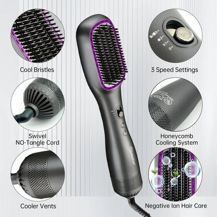 Hatteker EU Hot Air Comb Styling Comb for Straight Curly Electric Air Brush Women Anion Heating Comb Hair Straightening Brush
