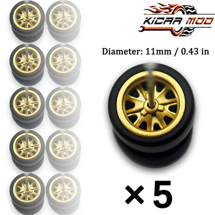 1/64 Model Wheels Rubber Slick Tires ABS Wheels for Hot Wheels  Tomica Mainline Diecast Model Car Refit Parts-Dia 11mm (5 Set)