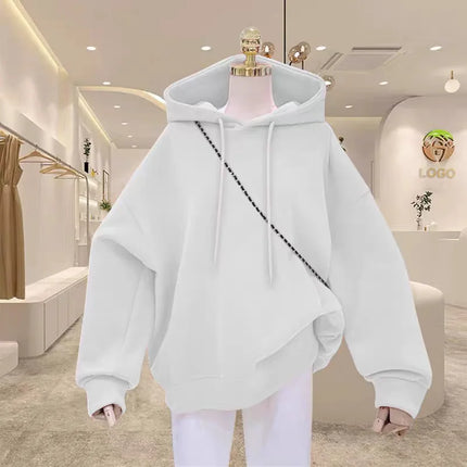 Women's Fleece Lined Hoodie Loose Fit Winter Pure Color Oversize Middle School Style American Korean Jacket Versatile Sweatshirt