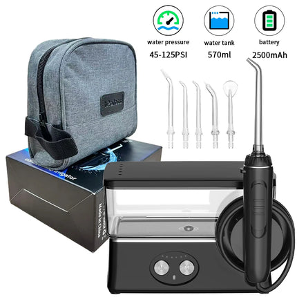 H2ofloss Water Flosser 570ml Portable Oral Irrigator 140PSI 6 Modes 5 Tips with Travel Bag USB Rechargeable for Dental Cleaning