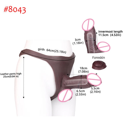 FAAK Wearable Black Penis Sleeve Silicone Panties Strap On Dildo Harness Hollow Dildo Realistic Cock Enlarger Sex Toys For men