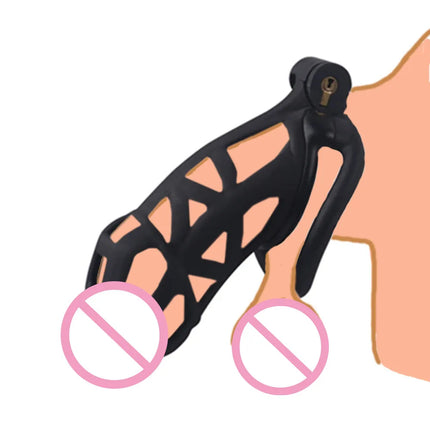 Black or Pink Male Penis Cage Chastity Cage Lock Device w/4 Rings Virginity Device 5 Sizes