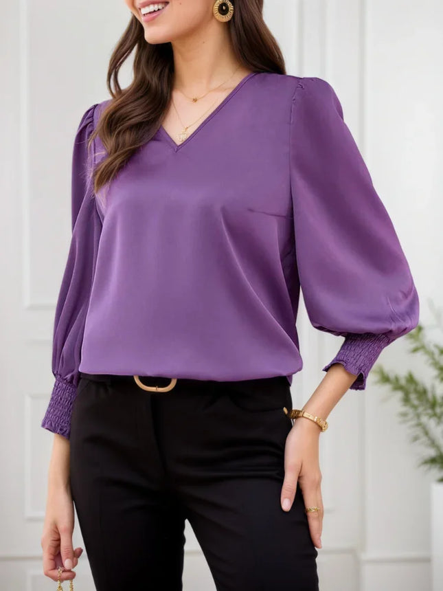 Plus Size 1XL-5XL Stylish Tops Women Summer Spring V Neck Work Blouse Tunic Elegant Work Tops Casual Solid Color Holiday Blusas