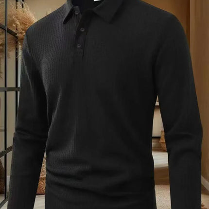New Light Luxury Casual Business Mature Casual Men's Sports Retro Style Waffle Fashion Men's Outdoor Long-Sleeve Polo Shirt
