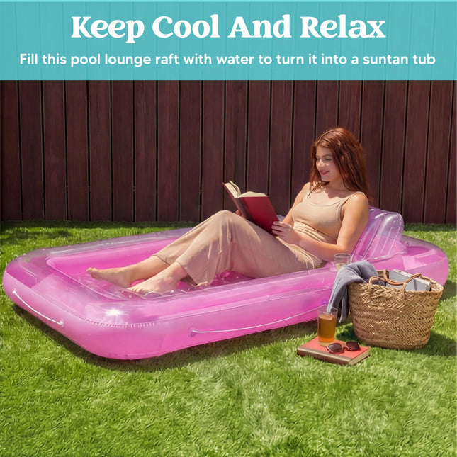 Inflatable Tanning Pool Lounger Float 70" x 46" Pool Floats with Pillow Sunbathing Bed Lounge for Water Blow Up Kids Party Gifts