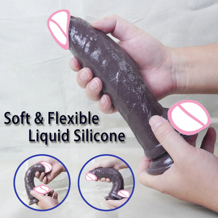Black Realistic Dildo with Strong Suction Cup Large Penis Liquid Silicone Sex Toy for Women Men Adults Pleasure