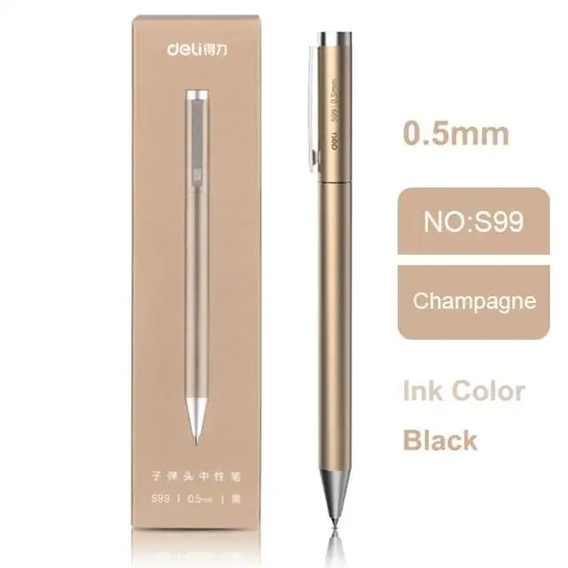 Deli Metal Gel Pens 0.5mm Black Ink Refill Sign Pen Stationery Smooth Writing Business Pen School Office Supplies for Kid Gift