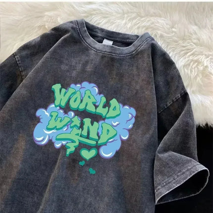 2025 Water-wash vintage t-shirt for men and women retro design unique hip-hop casual street fashio summer trend fashionable
