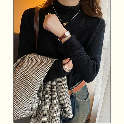Women's Turtleneck Sweater Winter 2025 Retro with Velvet Lining Thickened Inner Wear Thermal Knitting Bottoming Shirt Pullovers