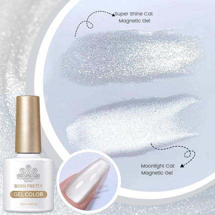 BORN PRETTY Cat Magnetic Moonlight Gel Nail Polish Set 10ml Sparking White Silver Water-light Soak Off UV Gel Nail Art Manicure