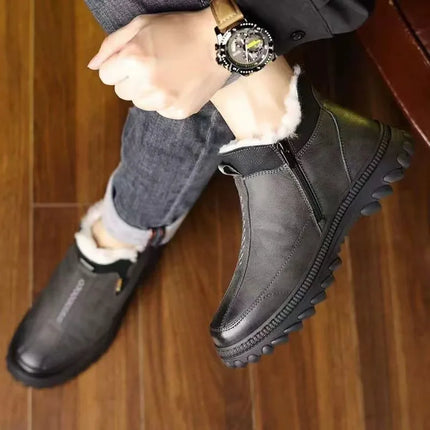 Men's Winter Casual Shoes Thickened Fleece Lined Waterproof Leather Surface Warm Wear Resistant Work Shoes Slip on round Toe