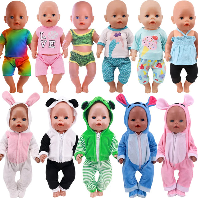 Summer Short Sleeved Set Animal Pattern Jumpsuit Pajamas For 43cm Baby Doll&18inch American Doll Accessories,Our Generation Gift
