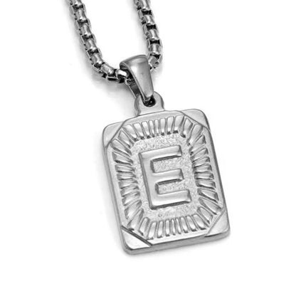 Men's 18K Gold Square Double-Sided 26 English Letter Pendant Titanium Steel Jewelry Necklace