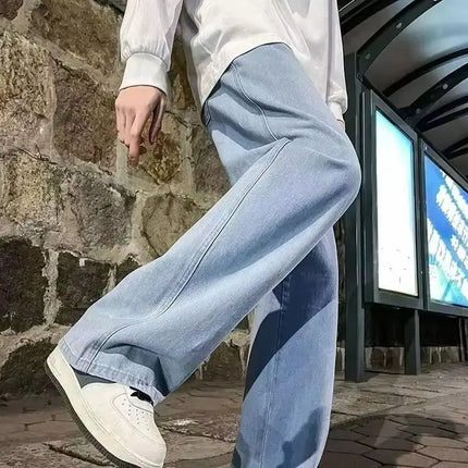 Spring and Autumn New American Drawstring Jeans for Men, Loose and Versatile Casual Pants, Trendy Washed Men's Pants