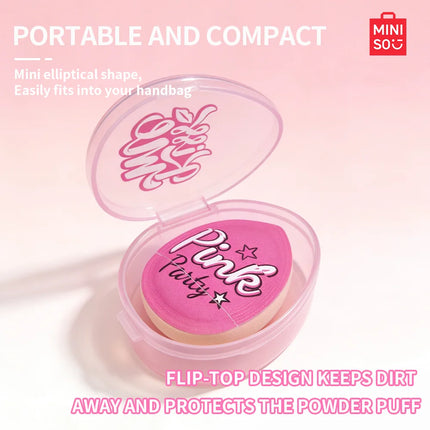 MINIISO Pink Party Series Thumb Powder Puff 3-Pack Combo - Comes with Storage Box for Portable and Easy Storage
