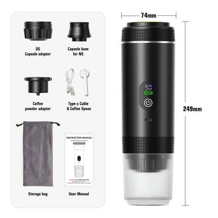 DENOKIN 3-in-1 Capsule Coffee Maker With Digital Display Portable Espresso Coffee Machine for Car & Home Camping Coffee Maker
