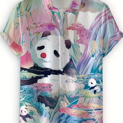 Animal pattern print, men's fashionable short sleeved shirt, loose top, outdoor street, casual and comfortable
