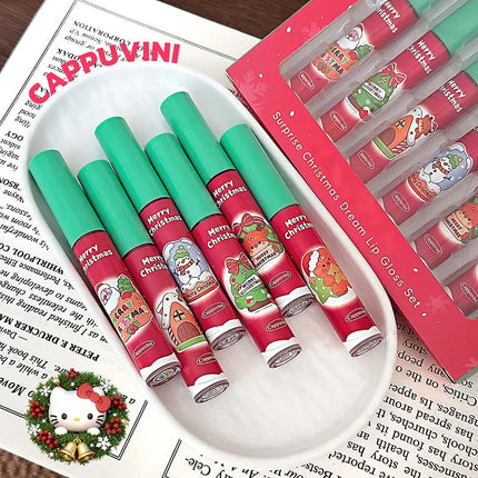 Cappuvini 6-Pack Lip Gloss Set Christmas Gift Water Light Long-Lasting Easy Apply Lip Glaze Lipstick Collection