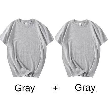 2PCS 100% Cotton Solid T-Shirts Men's and Women's Short Sleeve White Tees Casual Breathable Loose Round Neck T-shirt Couple Tops