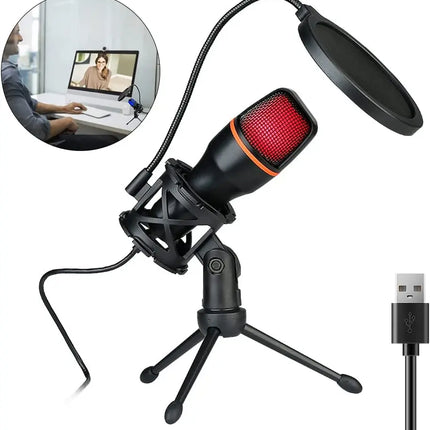 Condenser Microphone USB Wired For PC Computer Laptop Professional Gaming Accessories Streaming Sound Live Podcast RGB Record