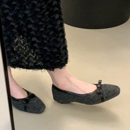 Fur Lining Women Flats Shoes Concise Round Toe Butterfly-knot Shoes Comfort Soft Sole Outdoor Shoes 2026 Spring Autumn Loafer