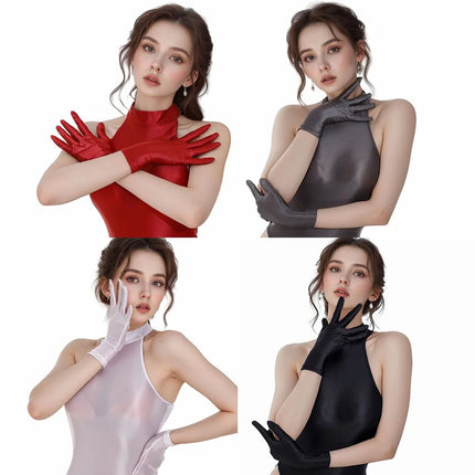 Women Sexy Semi-Transparent Smooth Elastic Tight Stocking Gloves Night Club Party Erotic Temptation Short Gloves